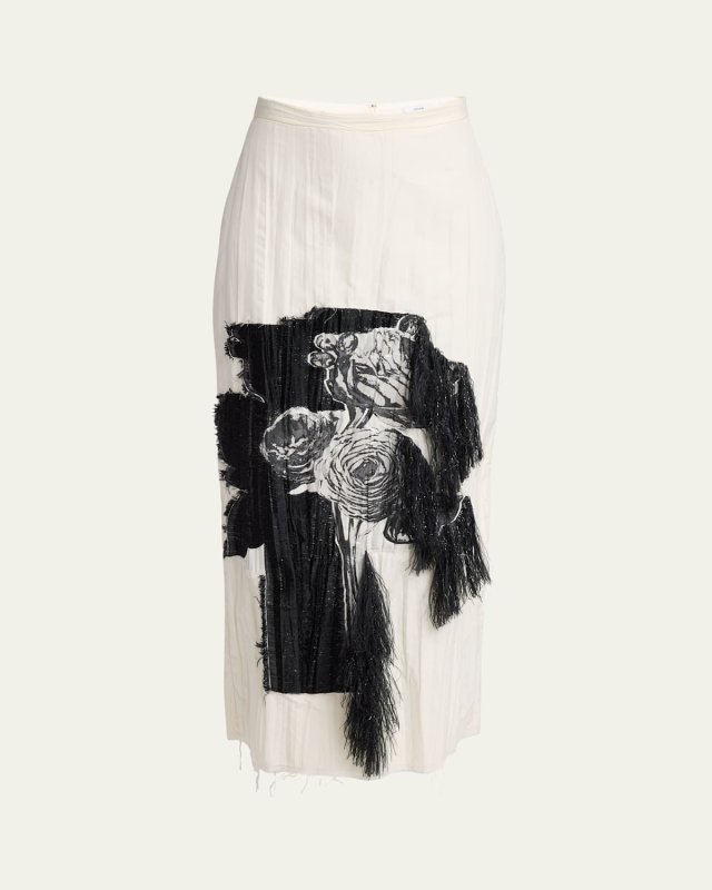 Floral Jacquard Pleated Midi Skirt